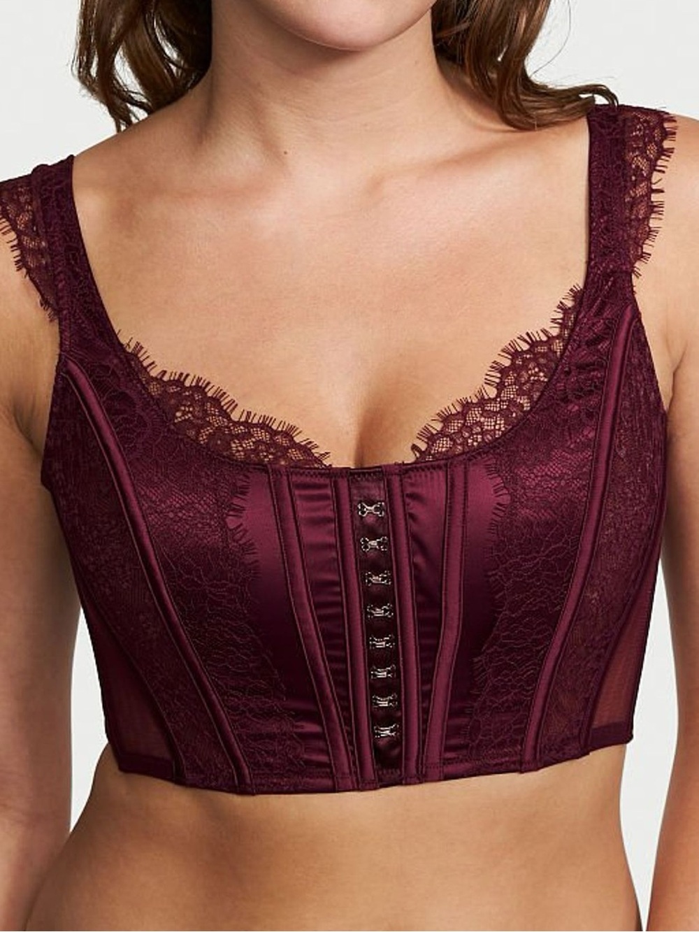 Victoria’s Secret dream angels Burgundy Purple lace unlined unwired corset top